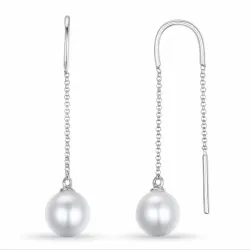 pitkät makeanveden helmi, AAA-GRADED korvarenkaat 14 karaatin valkokultaa kanssa 