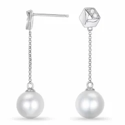 pitkät helmi briljanttikorvakorut 14 karaatin valkokultaa kanssa timantti 