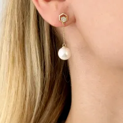 pitkät helmi briljanttikorvakorut 14 karaatin kultaa kanssa timantti 