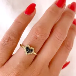 Sydän musta timantti sormus 14 karaatin kultaa 0,13 ct 0,09 ct