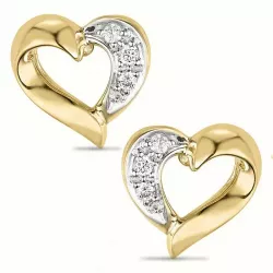 Sydän timantti nappikorvakorut 14 karaatin kultaa ja valkokul kanssa timanttia 