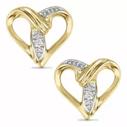 Sydän timantti nappikorvakorut 14 karaatin kultaa ja valkokul kanssa timanttia 