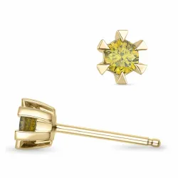 2 x 0,14 ct keltainen käsitelty luonnon timantti solitaire-nappikorvakorut 14 karaatin kultaa kanssa keltainen timantti 
