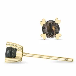 2 x 0,19 ct savunväristä kvartsi solitaire-nappikorvakorut 14 karaatin kultaa kanssa savunvärinen kvartsi 