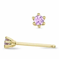 2 x 0,07 ct pinkki safiiri solitaire-nappikorvakorut 14 karaatin kultaa kanssa pinkki safiiri