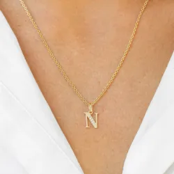 n-kirjain zirkoni riipus  9 karaatin kultaa - My Letter