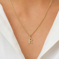 r-kirjain zirkoni riipus  9 karaatin kultaa - My Letter