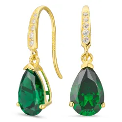 pudota muotoisia korvarenkaat 9 karaatin kultaa kanssa smaragdi ja zirkoni - Gold Collection