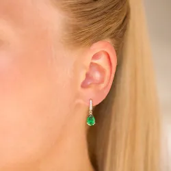 pudota muotoisia korvarenkaat 9 karaatin kultaa kanssa smaragdi ja zirkoni - Gold Collection