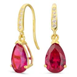 pudota muotoisia korvarenkaat 9 karaatin kultaa kanssa rubiini ja zirkoni - Gold Collection
