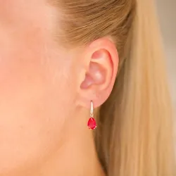 pudota muotoisia korvarenkaat 9 karaatin kultaa kanssa rubiini ja zirkoni - Gold Collection