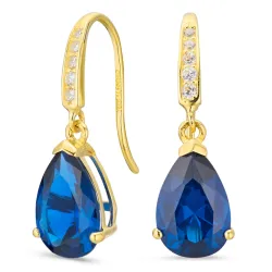 pudota muotoisia korvarenkaat 9 karaatin kultaa kanssa safiiri ja zirkoni - Gold Collection