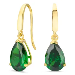 pudota muotoisia korvarenkaat 9 karaatin kultaa kanssa smaragdi ja zirkoni - Gold Collection
