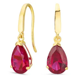 pudota muotoisia korvarenkaat 9 karaatin kultaa kanssa rubiini ja zirkoni - Gold Collection
