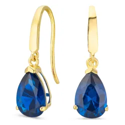 pudota muotoisia korvarenkaat 9 karaatin kultaa kanssa safiiri ja zirkoni - Gold Collection