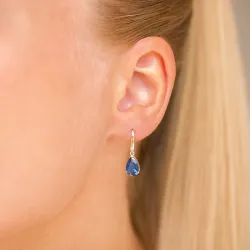 pudota muotoisia korvarenkaat 9 karaatin kultaa kanssa safiiri ja zirkoni - Gold Collection