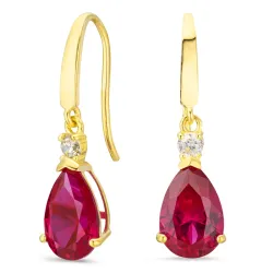 pudota muotoisia korvarenkaat 9 karaatin kultaa kanssa rubiini ja zirkoni - Gold Collection