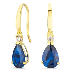 pudota muotoisia korvarenkaat 9 karaatin kultaa kanssa safiiri ja zirkoni - Gold Collection