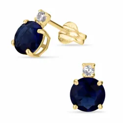 pyöreitä korvarenkaat 9 karaatin kultaa kanssa zirkoni ja synteettinen safiiri - Gold Collection