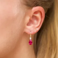 pisara punainen korvarenkaat 9 karaatin kultaa kanssa zirkoni ja synteettinen rubiini - Gold Collection