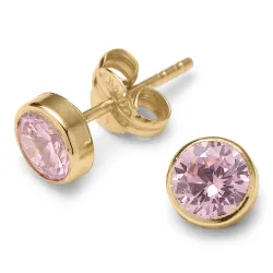 ihastuttavia pyöreitä nappikorvakorut 9 karaatin kultaa kanssa zirkoni - Gold Collection