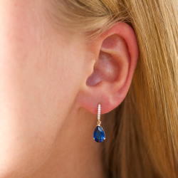 tummansininen korvarenkaat 9 karaatin kultaa kanssa synteettinen safiiri ja zirkoni - Gold Collection