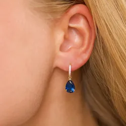 tummansininen korvarenkaat 9 karaatin kultaa kanssa synteettinen safiiri ja zirkoni - Gold Collection