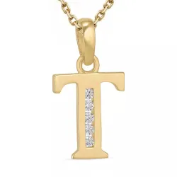 t-kirjain zirkoni kaulaketju kullattua hopeaa riipus 9 karaatin kultaa - My Letter