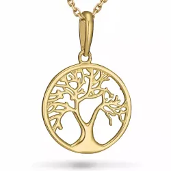 12 mm elämänpuu kaulaketju kullattua hopeaa riipus 9 karaatin kultaa - Gold Collection