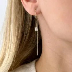 pitkät pisara ketjukorvakorut 14 karaatin kultaa kanssa zirkoni - Gold Collection