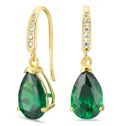 pudota muotoisia korvarenkaat 14 karaatin kultaa kanssa smaragdi ja zirkoni - Gold Collection