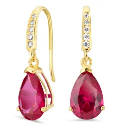 pudota muotoisia korvarenkaat 14 karaatin kultaa kanssa rubiini ja zirkoni - Gold Collection