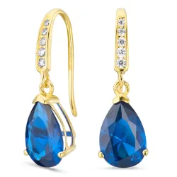 pudota muotoisia korvarenkaat 14 karaatin kultaa kanssa safiiri ja zirkoni - Gold Collection