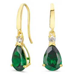 pudota muotoisia korvarenkaat 14 karaatin kultaa kanssa smaragdi ja zirkoni - Gold Collection