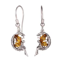 Ihastuttavia keijukainen meripihka nappikorvakorut  hopeaa