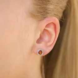 pyöreitä meripihka korvarenkaat  oksidoitua sterlinghopeaa