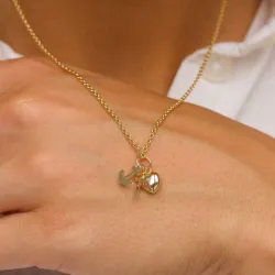 Usko-toivo-rakkaus kaulaketju kullattua hopeaa riipus 14 karaatin kultaa - Amoré