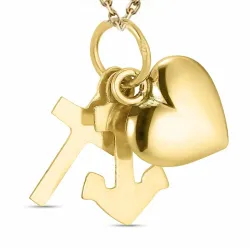 Usko-toivo-rakkaus kaulaketju kullattua hopeaa riipus 8 karaatin kultaa - Amoré