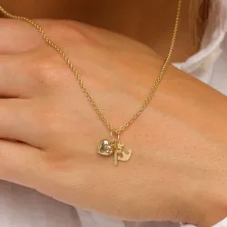 Usko-toivo-rakkaus kaulaketju kullattua hopeaa riipus 8 karaatin kultaa - Amoré