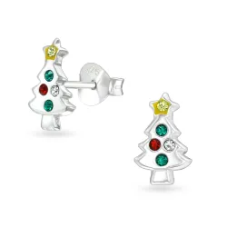 joulukuusi kristalli nappikorvakorut  hopea - Little Ones