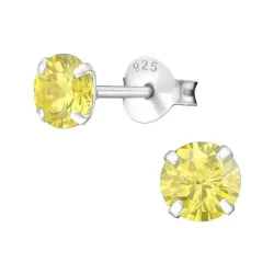 5 mm pyöreitä keltainen nappikorvakorut  hopea - Little Ones