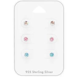 3 mm monivärisiä kristalli nappikorvakorut  hopea - Little Ones