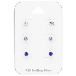 3 mm sininen kristalli nappikorvakorut  hopea - Little Ones