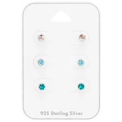 3 mm vaaleansininen kristalli nappikorvakorut  hopea - Little Ones