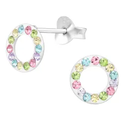 8 mm monivärisiä kristalli nappikorvakorut  hopea - Little Ones