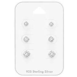 3 x 4 x 5 mm zirkoni nappikorvakorut  hopea