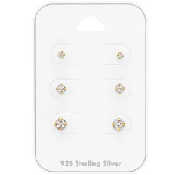 2 x 3 x 4 mm zirkoni nappikorvakorut  kullattu hopea