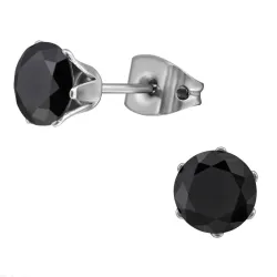 6 mm musta zirkoni nappikorvakorut  titaani