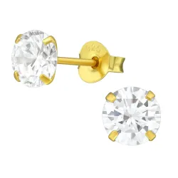 6 mm zirkoni solitaire-nappikorvakorut  kullattu hopea