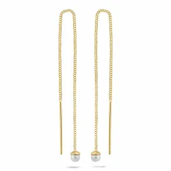 pitkät helmi ketjukorvakorut  kullattu hopea